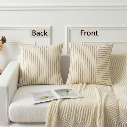 24x24, Set 2, Kevin Textile Farmhouse Pillow Covers Modern Accent Square Throw Pillow Covers of Beige and Black Striped