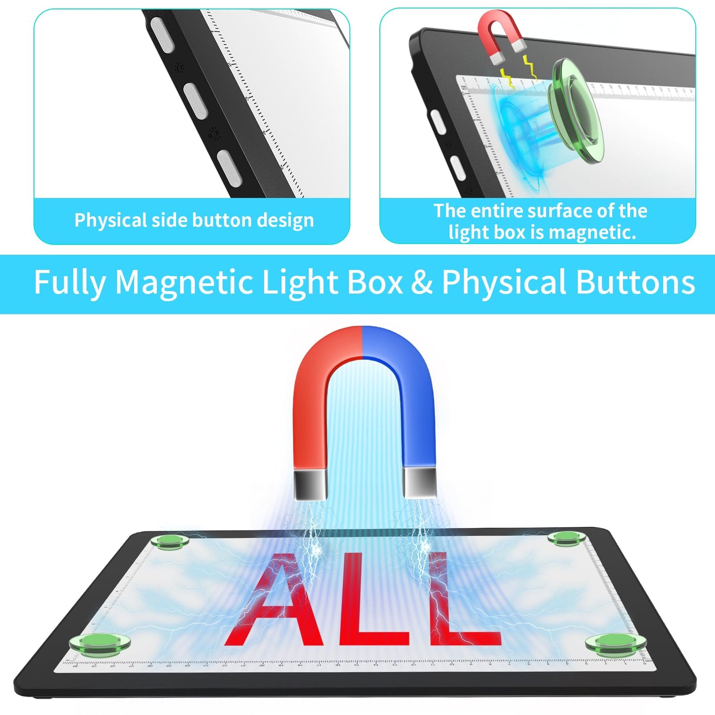 Phylosal Rechargeable A4 LED Light Pad with Built-in Stand, Magnetic Tracing Light Box for Drawing, Diamond Art Light Board with Side Button, Super Bright Light Table for Diamond Painting, Sketching