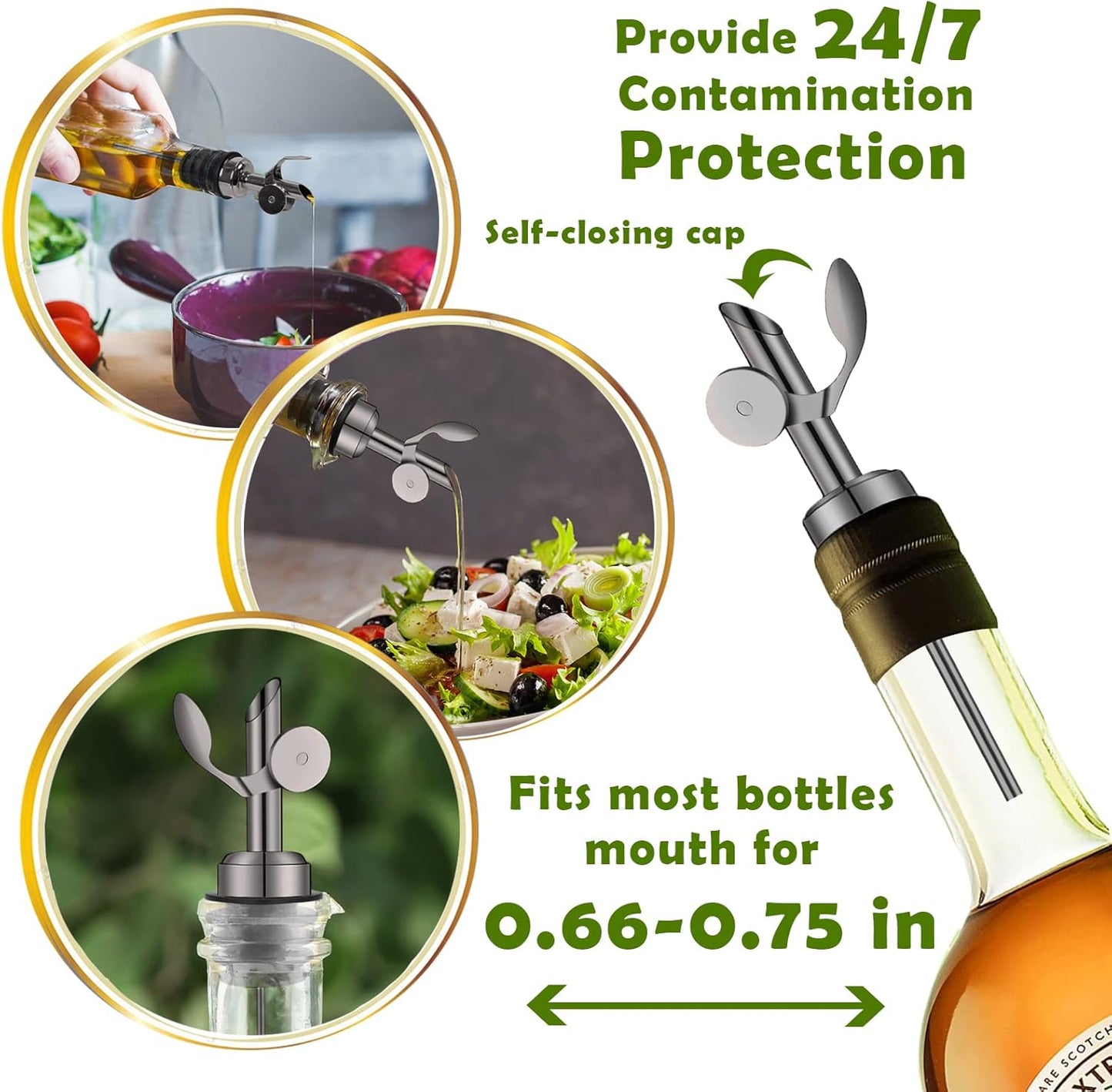 1 Weighted Stainless Steel Bottle Pourers, Auto Flip Feature Self Closing Olive Oil Dispenser Spout with Cleaning