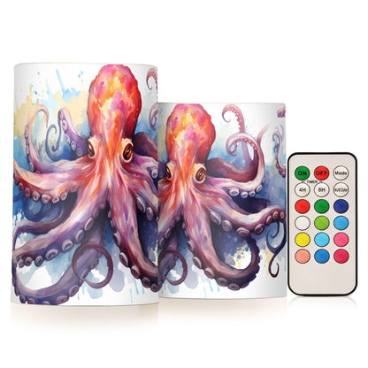 ALAZA Ocean Octopus Flickering Flameless Candles Battery Operated with Remote Timer,Tea Light Candles LED Pillar Votive Candles Set of 2 for Outdoor Indoor Decorations