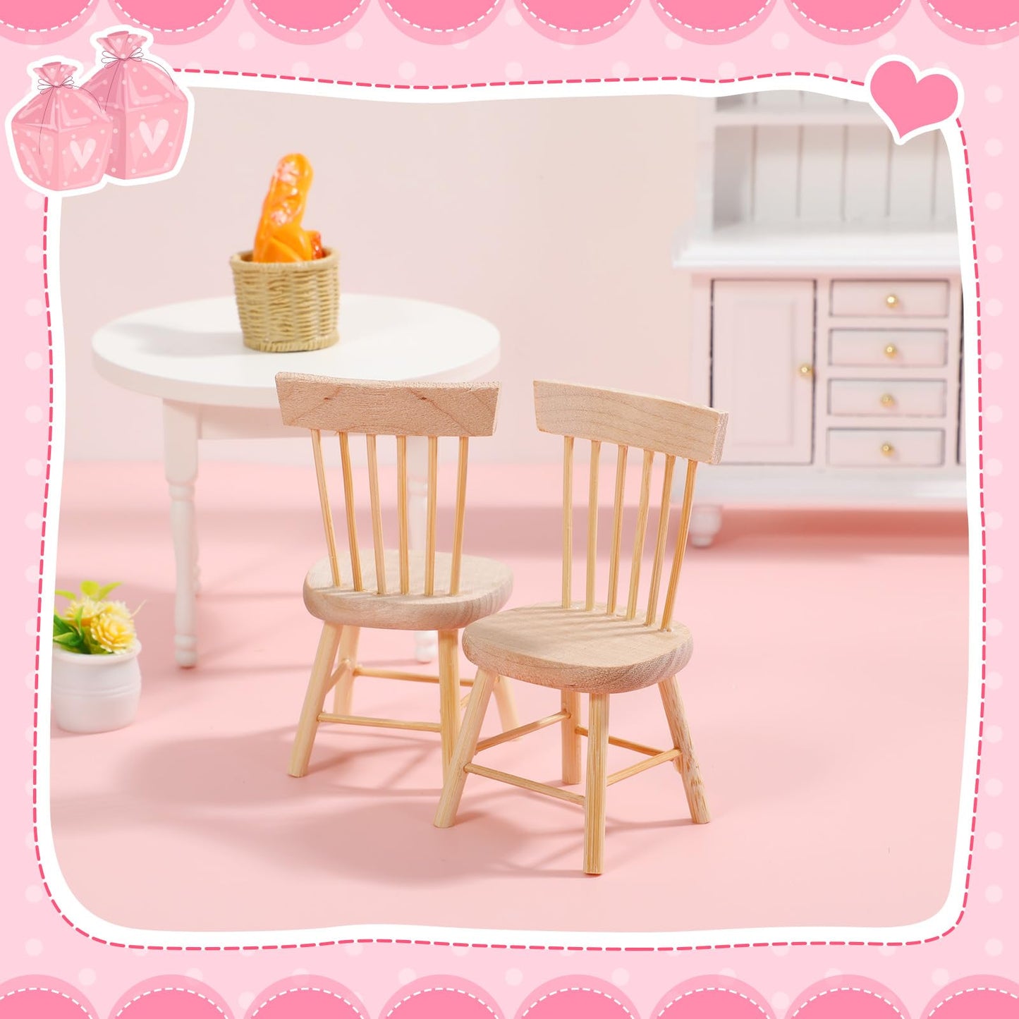 6PCS Dollhouse Chairs, 1/12 Scale Dollhouse Furniture - Wooden Mini Furniture Accessories, Tiny Mini Chair for Doll House, Fairy Garden, Photography Props,Home Decor & Christmas Party (1.6in*3.2in)