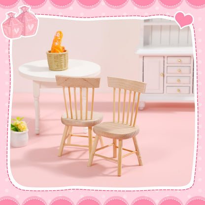6PCS Dollhouse Chairs, 1/12 Scale Dollhouse Furniture - Wooden Mini Furniture Accessories, Tiny Mini Chair for Doll House, Fairy Garden, Photography Props,Home Decor & Christmas Party (1.6in*3.2in)