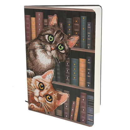 Crystal Art Diamond Painting Notebook - Cats in The Library - Create a Sparkling Notebook Cover Using Crystals - for Ages 8 and up