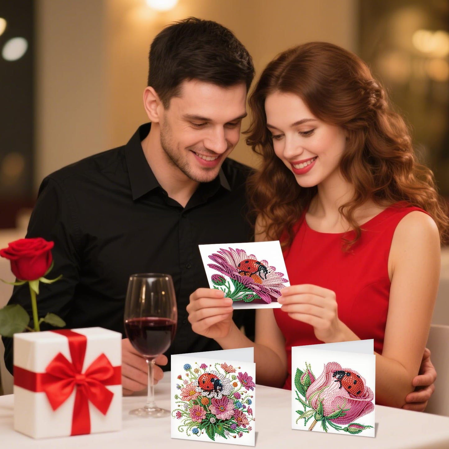 JZHYOAN 6Pcs Ladybug Flower Diamond Painting Greeting Cards DIY Diamond Art Greeting Card with Envelopes for Adults Embroidery Gem Arts and Crafts Card Kit for Birthday Holiday Mosaic Handmade Gift