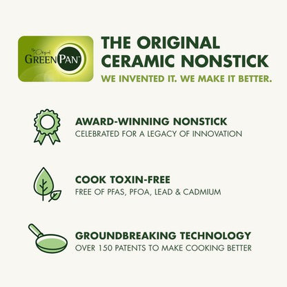 GreenPan Dover 8” 10” and 12” 3 Piece Frying Pan Skillet Set, Non-Toxic PFAS-Free Ceramic Nonstick Coating, Sear Saute Fry Egg Omlete, Dishwasher & Oven Safe, Stay Cool Handle, Easy Pour Rims, Gray