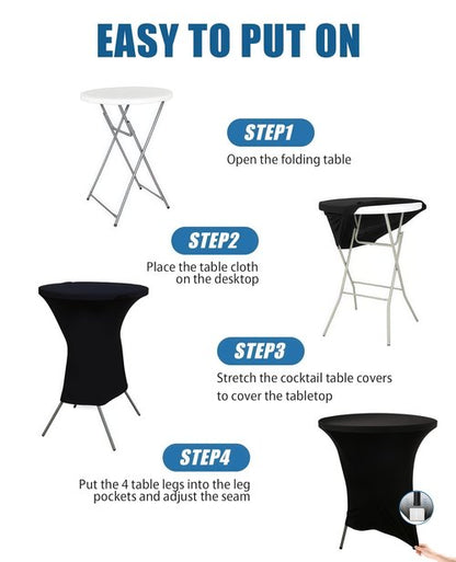 Lemict Cocktail Table Covers - 4 Pack 32x43 Inch Table Cloth - Black Fitted Stretch Spandex Round High Top Tablecloth for Party, Bar, Birthday, Pub, Banquet