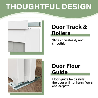 60" x 80" Paintable Sliding Closet Door, 1-Lite One-Side Mirror Bypass Door Panel with Hardware Track Kit & Floor Guide, Solid Wood Slab Pre-Assembled for Kitchen/Bedroom/Laundry, Black Handle