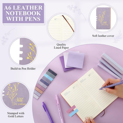 Havawish 14 Pcs Book Lovers Gifts for Women 16 oz Glass Cup Tote Bag A6 Journal Notebook Ballpoint Pens Highlighters Sticky Notes for Library Reader Bookworm Book Club(Purple,Aesthetic)