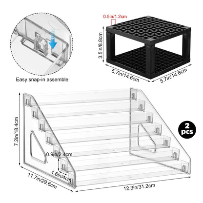 YEXEXINM 2 Pcs Clear Paint Organizer With Paint Brush Holder,7 Layers Acrylic Paint Organizer,Paint Storage Rack,Craft Paint Organizer Rack,Miniature Paint Holder for Paint Storage