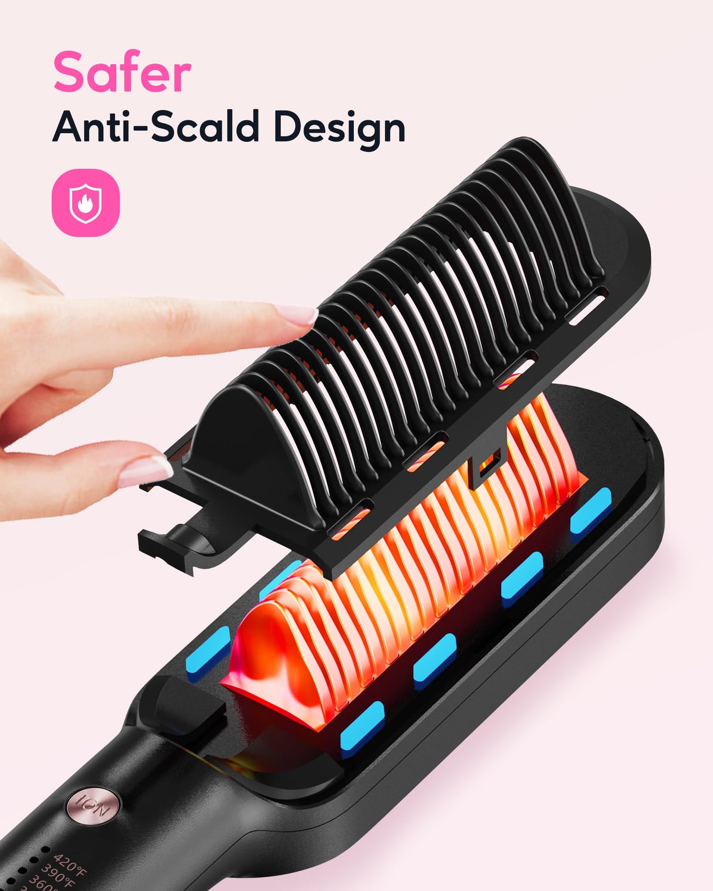 Wavytalk Hair Straightener Brush, Sleek Sweep Ionic Straightening Brush with 6 Temperature Adjust, Anti-Scald Ceramic Straightening Comb Fast Heating for Home Salon, Dual Voltage, Purple.