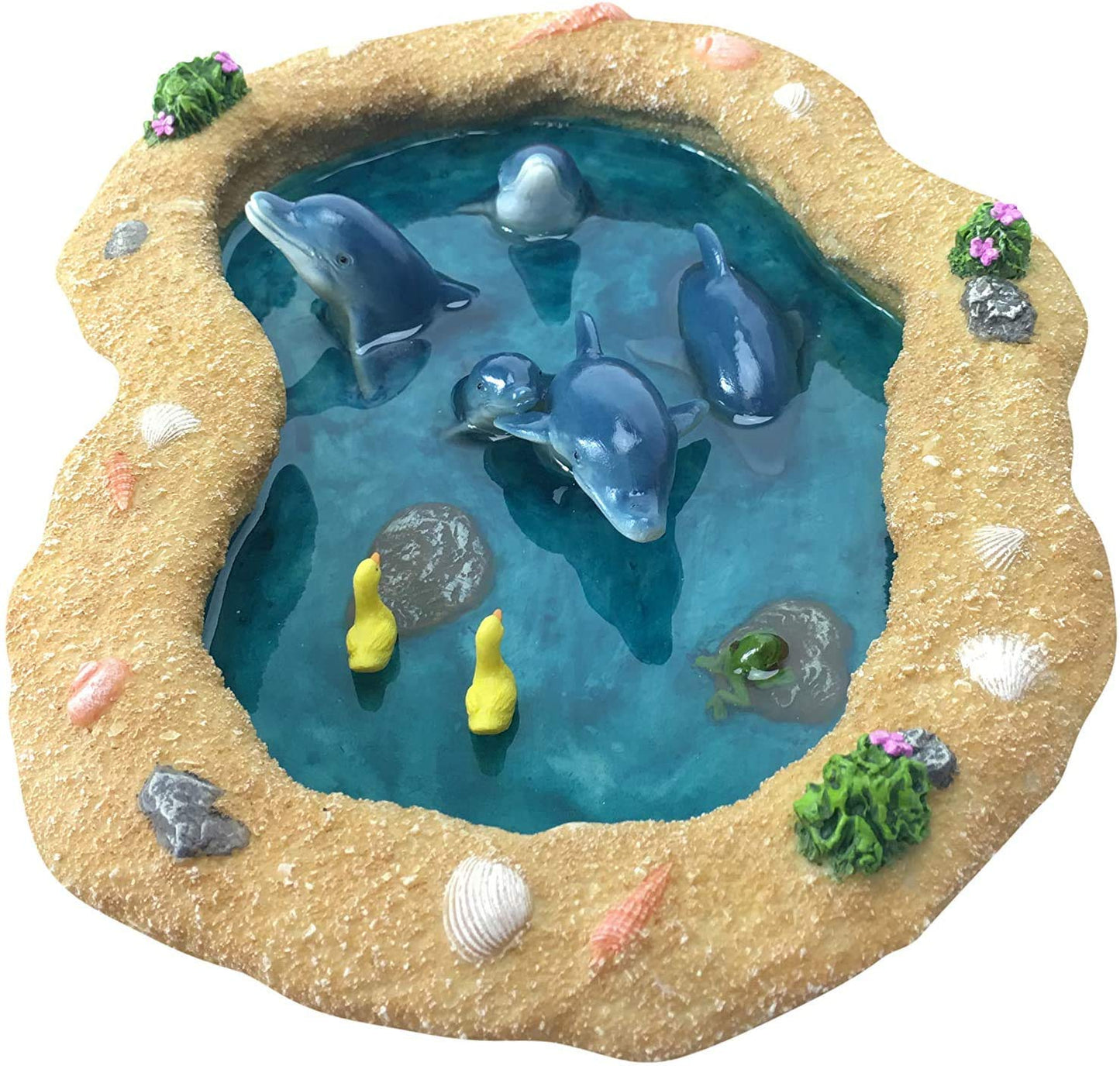GlitZGlam The Blue Dolphins Miniature Pond for a Fairy Garden. A Miniature Pond for a Fairy and Enchanted Garden Accessories