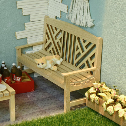 iLAND Dollhouse Furniture and Accessories on 1:12 Scale incl Dollhouse Patio Tables & Garden Chairs & BBQ Grill & Mini Bike (Modern 6pcs)