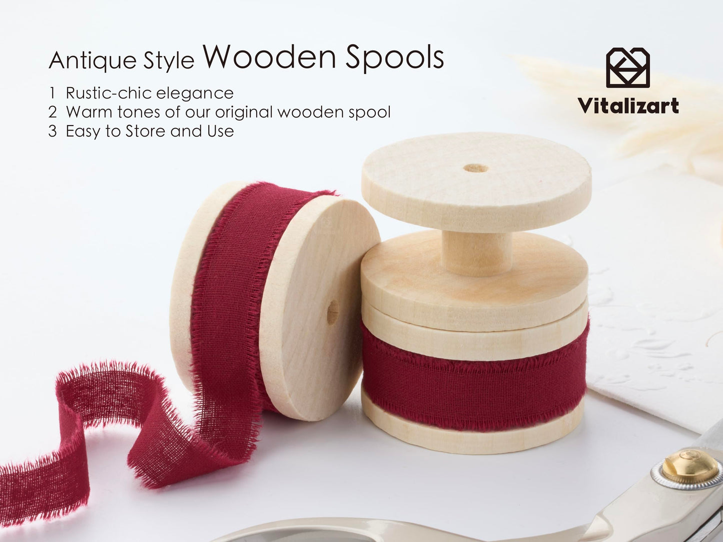 Vitalizart Burgundy Cotton Ribbon Handmade Fringe 5/8" x 21 Yd Red Pure Natural Cotton Ribbons for Gift Wrapping Wedding Invites Bridal Shower Bouquets Holiday Decor
