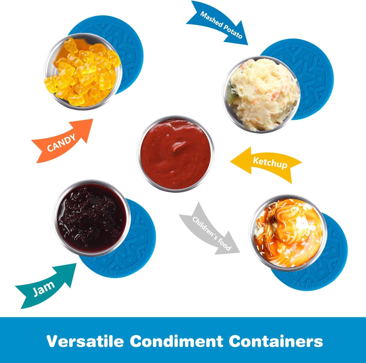LALASTAR Stainless Steel Condiment Containers with Lids, Leakproof Reusable Lunch Bento Box Sauce Container (4x1.6oz,