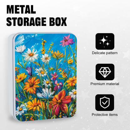 FQSXFIFN Large Metal Tin Box with Lid, Rectangular Storage Containers with Notepad, Cute Cheetah Decorative Storage Box for Game Cards Jewelry Earring Trinket Keys, Office Desk Supplies Gift Set