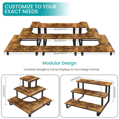 ELITEROO 3 Tier Wooden Display Riser Stand, Portable Products Display Shelf, 3 Step Straight Display Rack for Retail Tabletop, Countertop, Craft Shows, Farmers Market, Tradeshows, Vendors