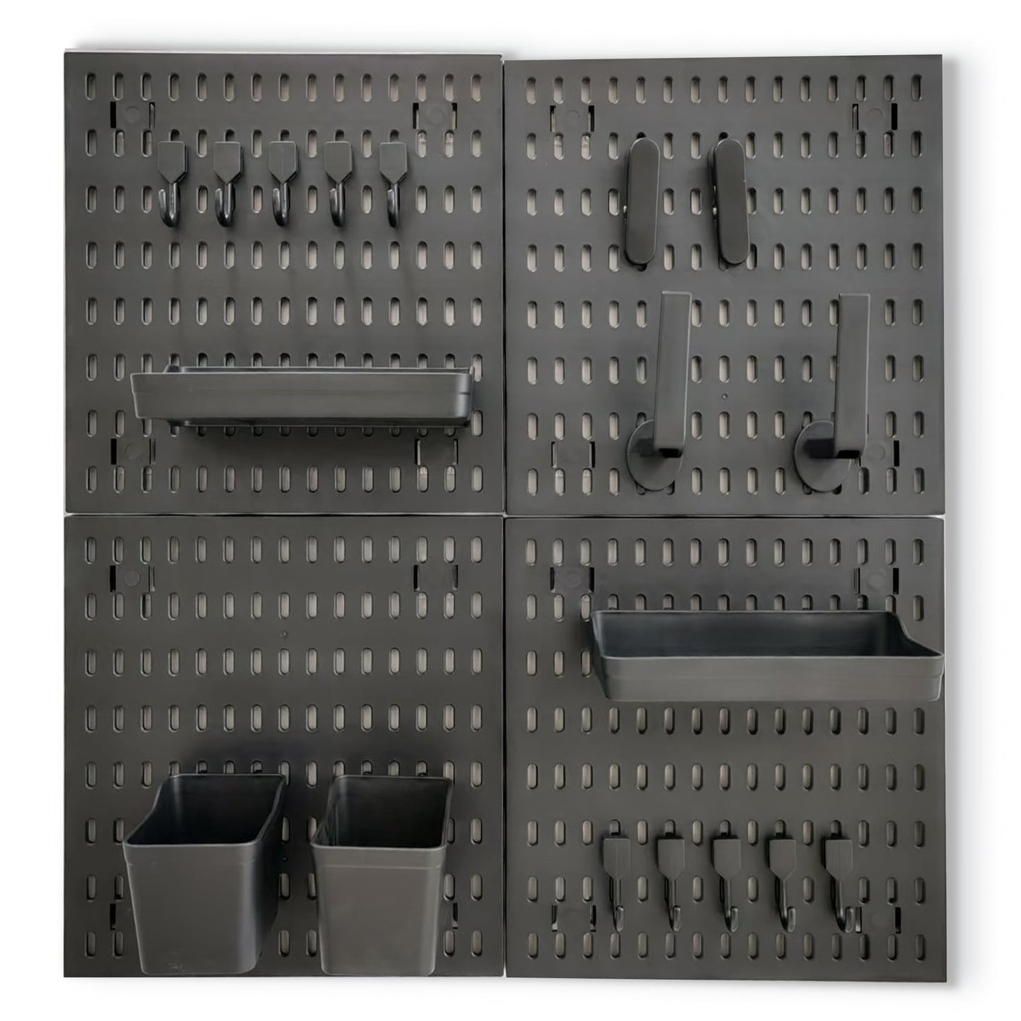 ANTHOSPACE Black Pegboard Organizer Set with Hooks & Storage Boxes, Desk or Wall Peg Board Panels for Tools, Crafts, and Office Supplies – 4 Boards (30×30 cm Each)