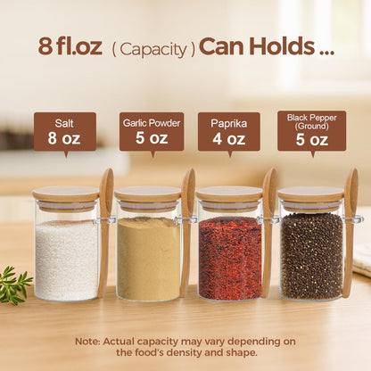 ComSaf 16Pcs Glass Spice Jars with Bamboo Lid, 4oz Airtight Square Spice Containers with 275 Black Lables, Empty Seasoning Jars for Spice Salt Sugar