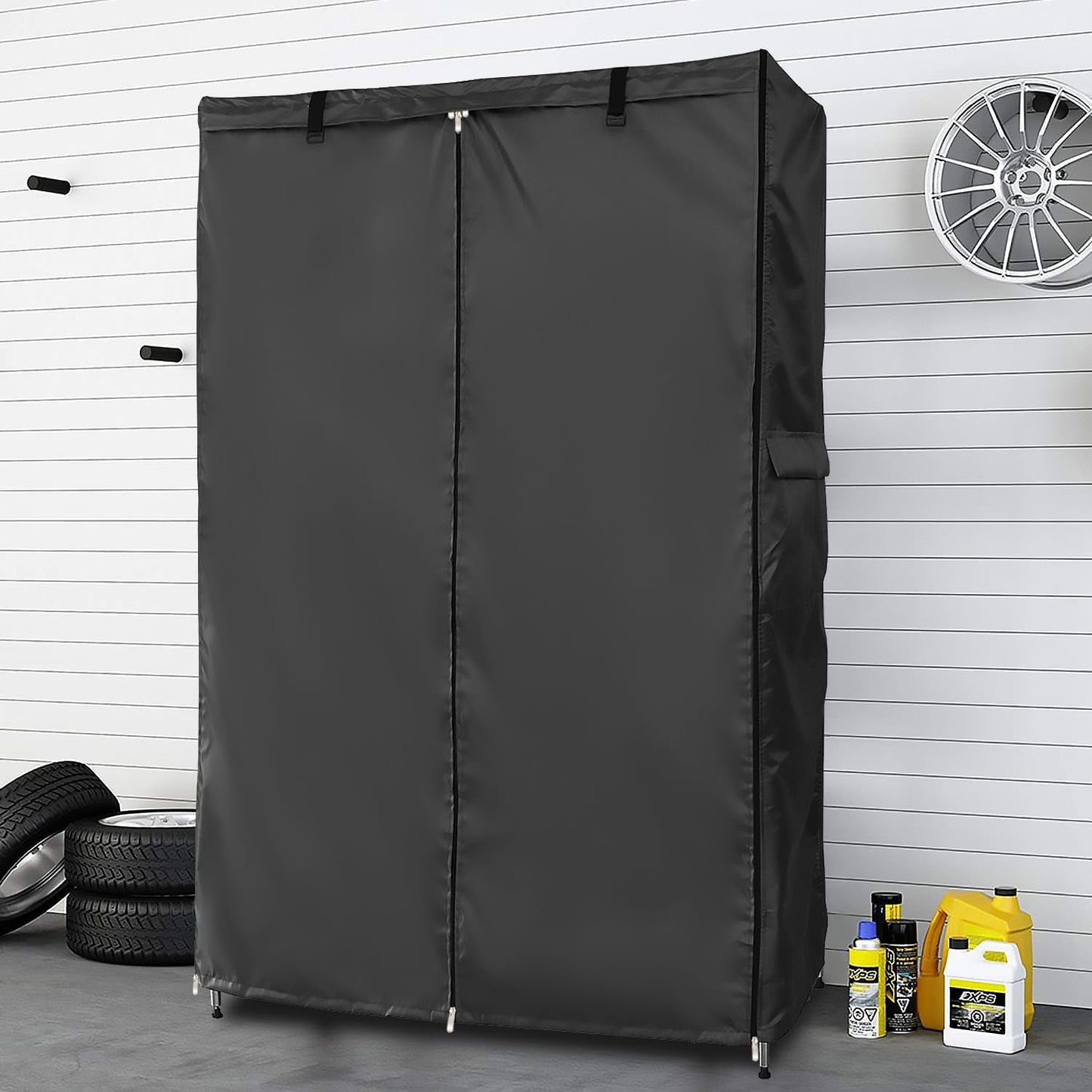 Dalema Wire Rack Covers,Heavy Duty 600D Dustproof Waterproof Storage Rack Covers for Metal Shelves,Storage Shelf Cover with Zipper for Wire Shlef,48''W x 24''D x 71''H,Black with Clear Front