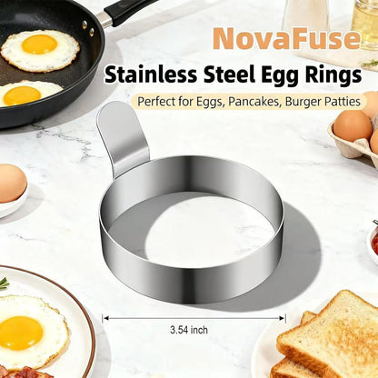 NOVAFUSE Set 4 of Fried Egg Moulds, Stainless Steel Egg Rings, Omelette Mould, Pancake Mould