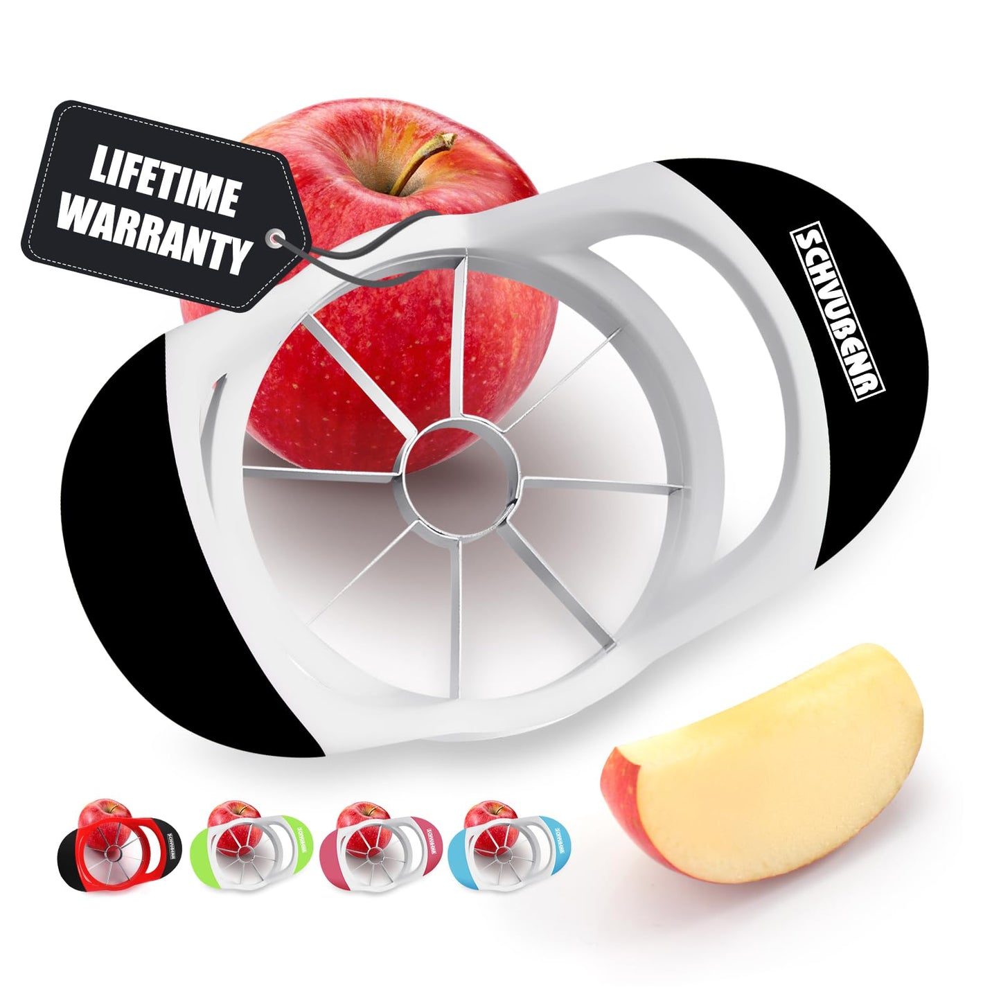 SCHVUBENR 3.5 Inch Apple Slicer - Professional Apple Cutter - Stainless Steel Apple Corer - Super Sharp Apple Slicer and Corer - Apple Tool with 8 Sharp Blades(Black)