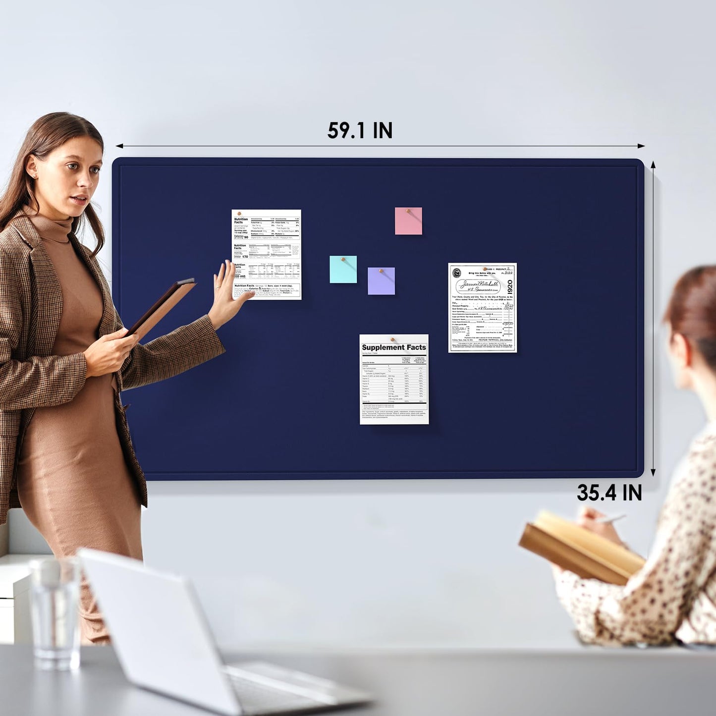 MaxGear Extra Large Bulletin Board 60" x 36", Foldable Felt Board Vision Board Supplies, Cork Board for Office, Home, School, Small Pin Boards for Walls Decorative Display Board Dark Blue