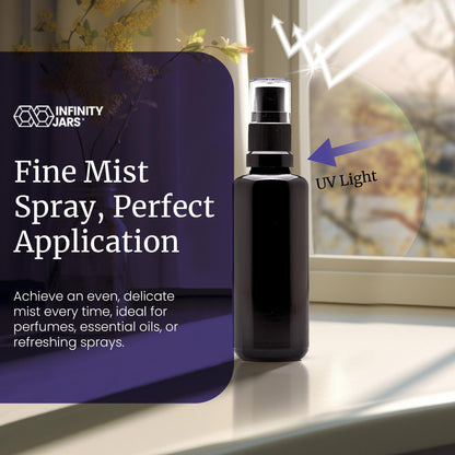 Infinity Jars 100 Ml (3.4 fl oz) Black Ultraviolet Glass Fine Mist Spray Bottle Cleaning Products Refillable Containers Homemade Perfume Blends Room, Sprays Bath Beauty Hair, Screw Top Bottles