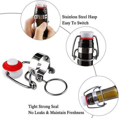 FERRODAY 12-Pack 18mm Glass Bottle Caps with Replacement Silicone Gaskets, Airtight, Leakproof, Easy Swing Top
