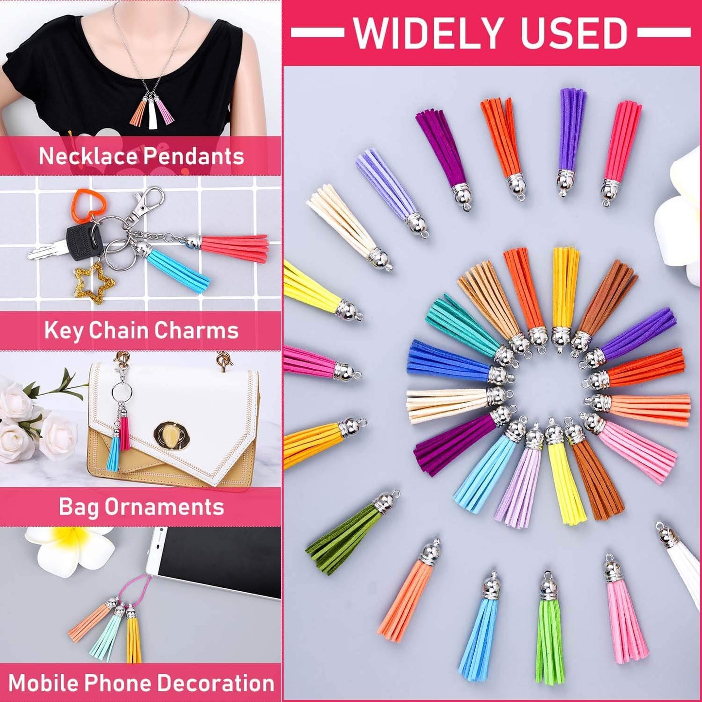 Tassels, Paxcoo 240Pcs Keychain Tassels Bulk for Jewelry Making and Crafts, Keychain Making Charms Supplies for Acrylic Blank Keychains, Bracelets and Jewelry Making