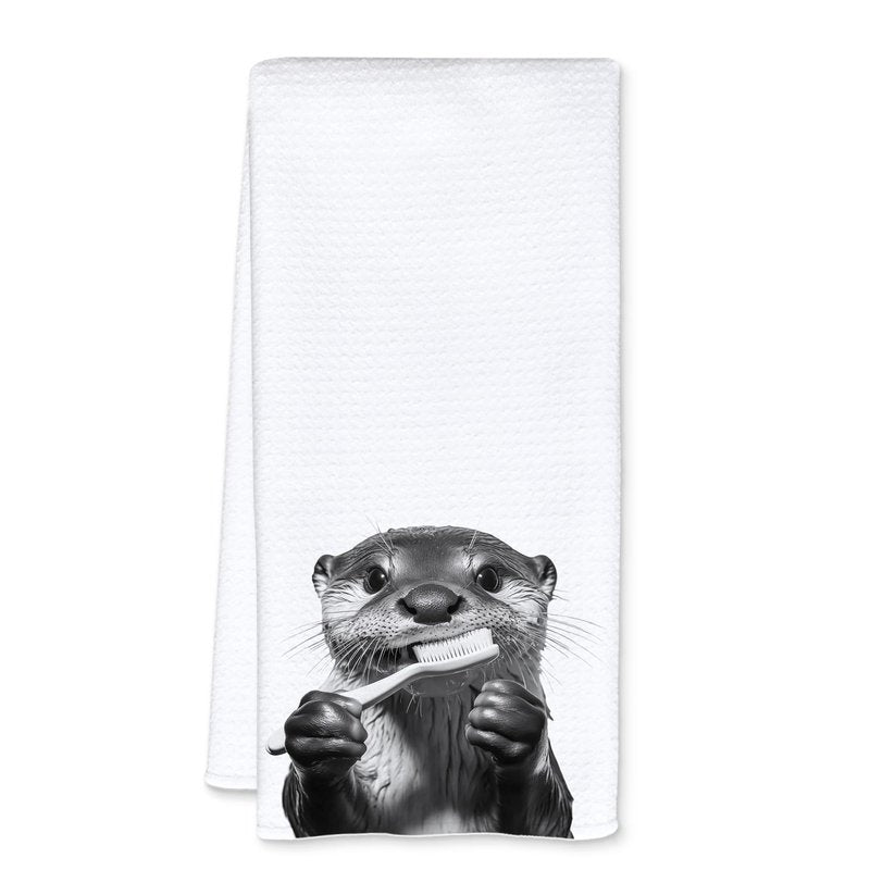 JFFTLL Funny Toothbrush Otter Bathroom Hand Towels, Otter Gifts Decorative Towels for Bathroom Washroom Restroom Decor, Kids Hand Towels, Otters Gifts for Women Men, 16x24 Inch