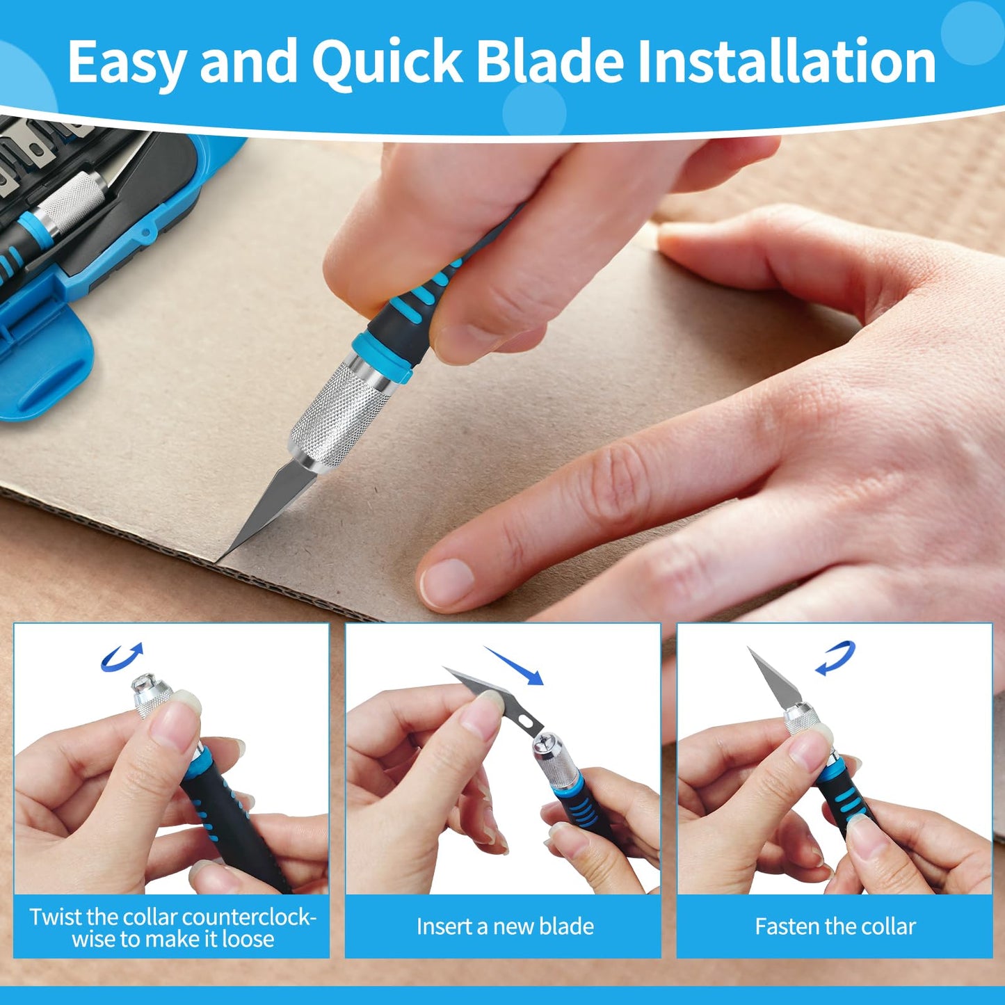 Precision Hobby Knife Set with 13 Blades - Craft and Exacto Knife Set for Art, Scrapbooking, Architecture Modeling, Crafting, Stenciling, Scoring - Versatile Art Knife Tool (Blue)
