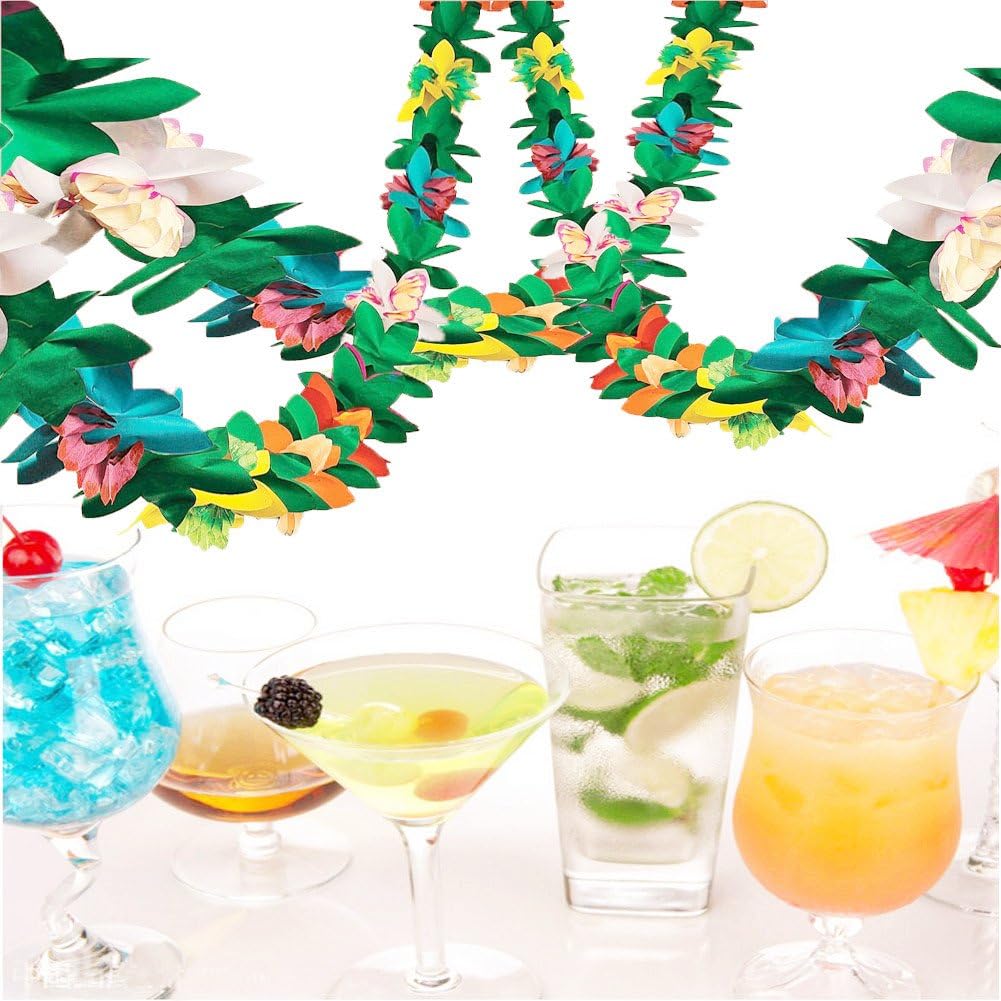 BUSOHA (3 Pack) Tissue Flower Garland - 12 Feet Long Tropical Multicolored Paper Garland Flower Banner for Hawaiian