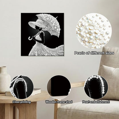 pigpigboss Umbrella Lady Diamond Painting Kit with Wooden Frame, Special Shaped Pearl Diamond Art for Adults Beginners Home Wall Decor (9.84 x 9.84 x 0.59 inches)