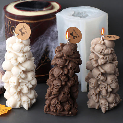 3D Skull Candle Silicone Mold, Halloween Creative Skul lSilicone Soap Mold Chocolate Candy Cake Decor, Handmade Plaster Resin Clay Mould,Home Ornaments Party Decoration (Skull Tower)