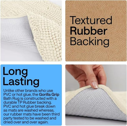 GORILLA GRIP Bath Rug Mat - Soft Absorbent Chenille with Quick Dry Microfiber | 24x17 Inches, Ivory