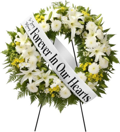Fanfanwin Funeral Sash - Memorial Ribbon for Celebration of Life | 58x4'' White, Forever in Our Hearts