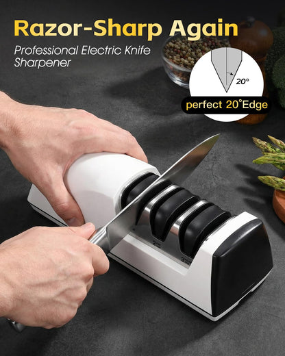 Professional Electric Knife Sharpener, 3-Stage High-Grit Diamond Sharpening System (#600/#1200/#2000) for Precision Grinding, Sharpening & Polishing, Designed for Straight & Ceramic Kitchen Knives