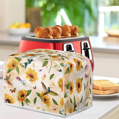 Hummingbird Sunflower Print 4 Slice Toaster Covers, Daisy Butterfly Print Kitchen Appliance Dustproof Cover