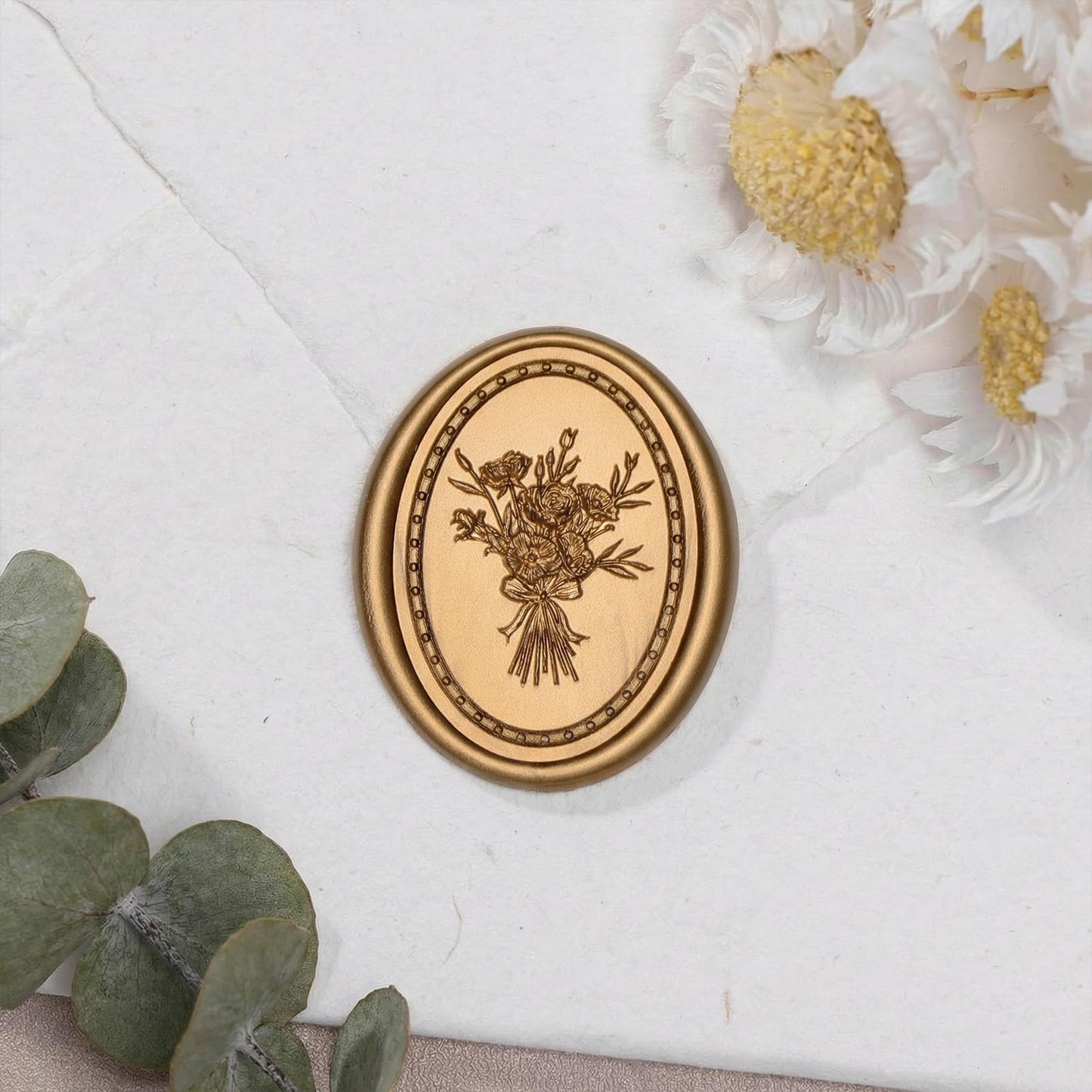 UNIQOOO Wax Seal Stickers -Vintage Photo Frame Floral Bouquet Wedding Invitation Envelope Seal Stickers, 50 Pcs Self-Adhesive Antique Gold Stickers, Perfect for Invitation, Christmas, Gift Wrapping