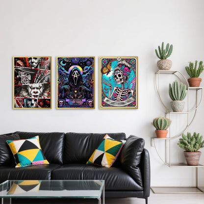 WEMEON 3 Pack Halloween Diamond Painting Kits for Adults Beginners- 3 Pack Skeleton Diamond Art Kits for Adults, DIY 5D Gem Art Kits for Gift Home Wall Decor Gifts(12x16inch)