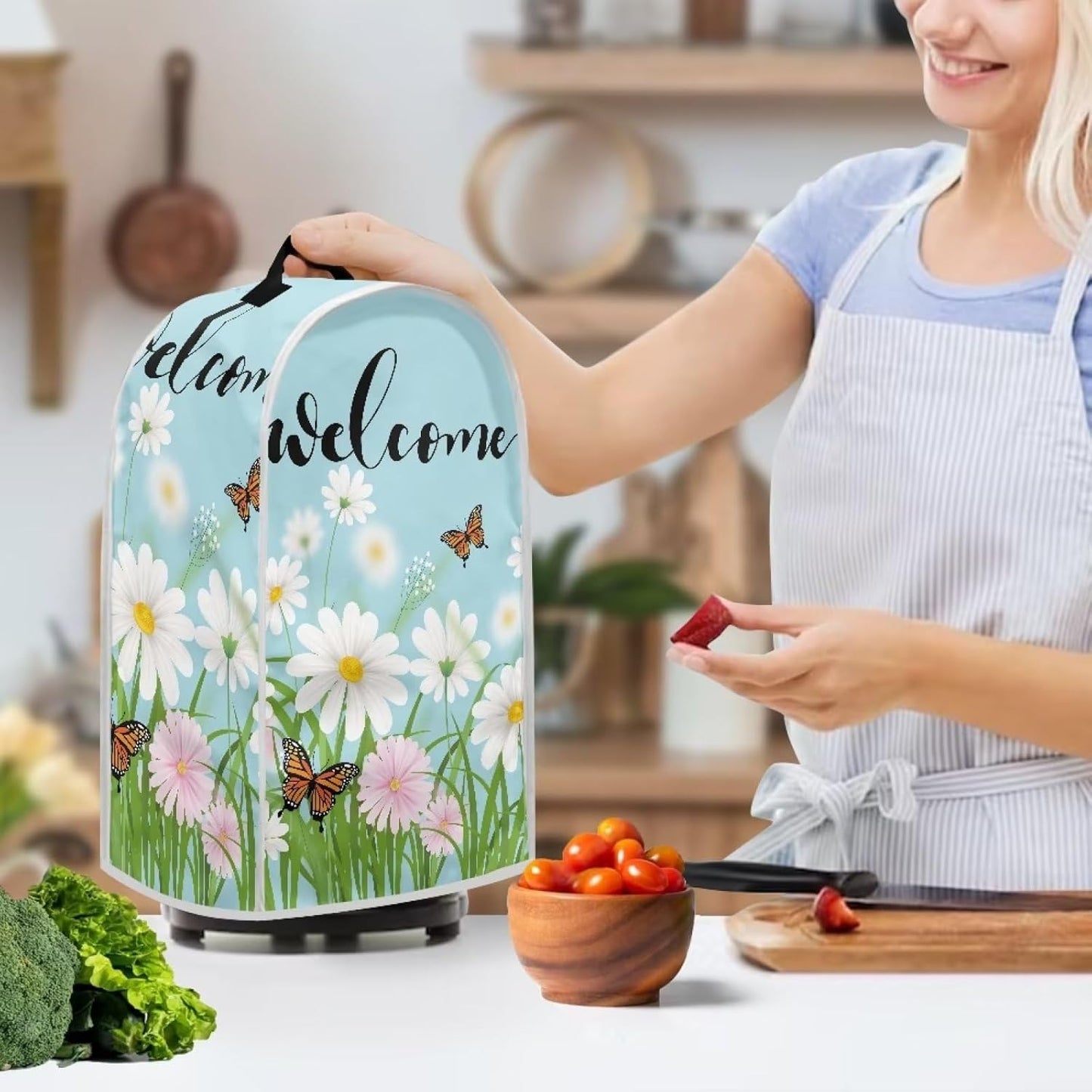 Daisy Sunflower Blender Dust Cover, Kitchen Appliance Protector for Stand Mixer and Coffee Maker with Top Handle