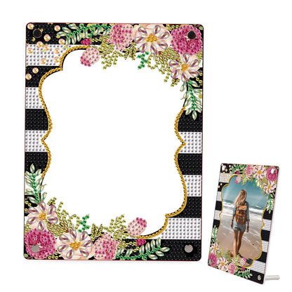 5D Diamond Art Painting Kits Photo Frames with Stand, Diamond Art Photo Frame Kits Desktop, 5D Special Shape Crystal Rhinestones Diamond Art Kits for Living Room Office Table Decor (Black White)