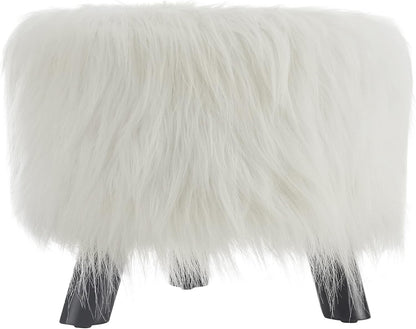 Linon Flokati Foot Stool, 16-Inch, White, 16"W x 16"D x 12.6"H