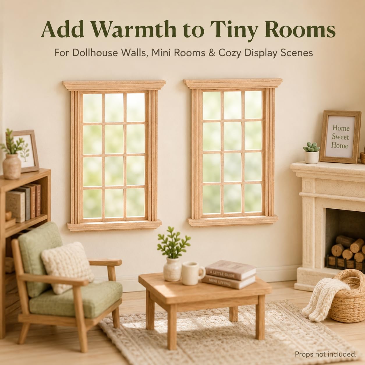 Wooden Window Dollhouse Furniture: 2Pcs Mini Windows 1: 12 Scale Miniature Accessories Tiny Window Frame Model Dolls Houses Playhouse Ornaments