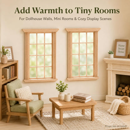 Wooden Window Dollhouse Furniture: 2Pcs Mini Windows 1: 12 Scale Miniature Accessories Tiny Window Frame Model Dolls Houses Playhouse Ornaments