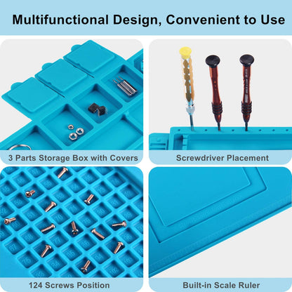 Solder Mat, Large Silicone Electronics Repair Mat, Premium Heat Resistant 932°F Magnetic Soldering Mat for Cell Phone, Laptop Repair, BGA Soldering Gun Iron 17.7''x 11.8'' Blue