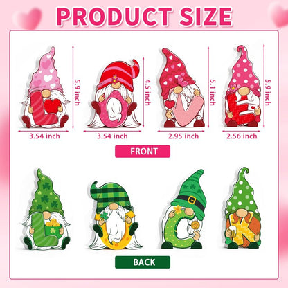 Valentines & St Patricks Day Decorations, 4 Pcs Double-sided Love & Luck Gnome Wooden Sign for Table Tiered Tray Mantel Decorations, Valentine and Shamrock Gnomes Centerpieces for Home Office Gifts