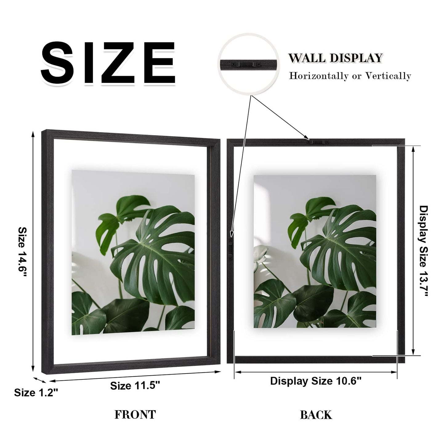 Egofine 11x14 Floating Frames Set of 2, Double Plexiglass Picture Frame, Made of Solid Wood Display Any Size Photo up to 11x14, Wall Mount or Tabletop Standing, Faded Black