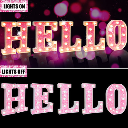 Light Up Letters, Glitter Alphabet Letter Sign Pink LED Marquee Letter Lights Battery Powered for Night Light Girls Bedroom Birthday Party Wedding Home Christmas Decorations Gift for Her-Pink C