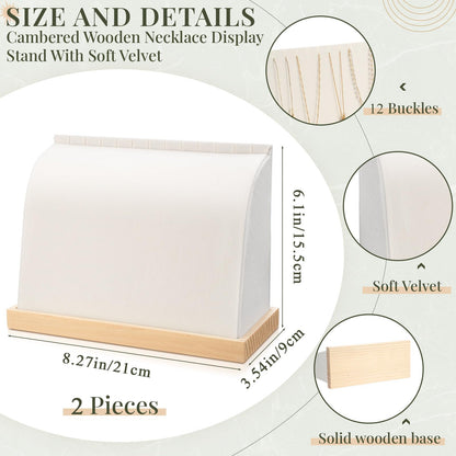 RattanView 2 Pieces Cambered Wooden Necklace Display Stand with Soft Mat Necklace Holder Jewelry Display for Vendors Home Boutique Countertop Pendant Chain Chokers Organizer Pendant (Beige, Velvet)